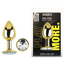 Анальна пробка золотиста з нержавіючої сталі з прозорим кристалом EGZO Round Plug розмір S