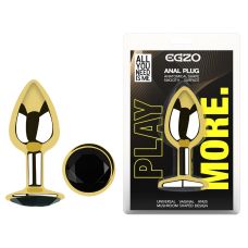 Анальна пробка золотиста з нержавіючої сталі з чорним кристалом EGZO Round Plug розмір S