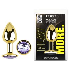 Анальна золота пробка з нержавіючої сталі з кристалом бузковим EGZO Round Plug розмір S