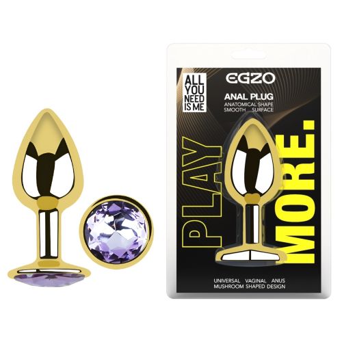 Анальна золота пробка з нержавіючої сталі з кристалом бузковим EGZO Round Plug розмір S