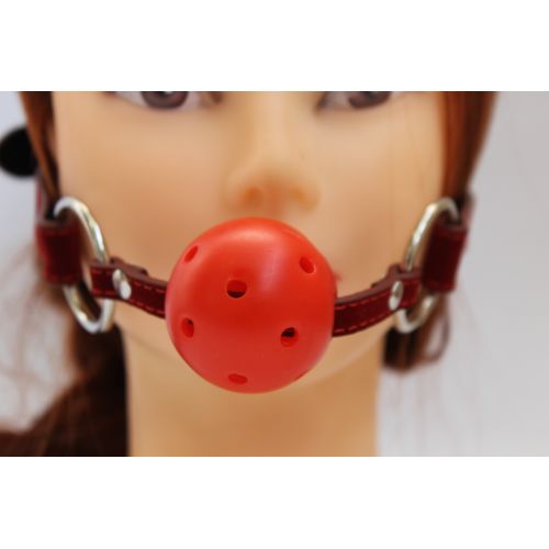 Кляп в рот с шариком Notabu БДСМ красного цвета пластик с текстилем
