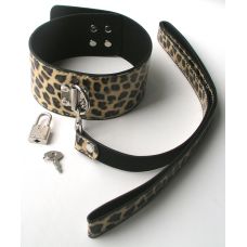 Ошейник с поводком леопардовый Notabu из экокожи 50 см