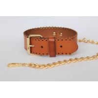 Комплект БДСМ кожаный с регулировкой размера (наручники, ошейник с поводком) 