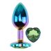 Анальная пробка радужная из нержавеющей стали с кристаллом в форме сердца зеленым EGZO Heart Plug размер S