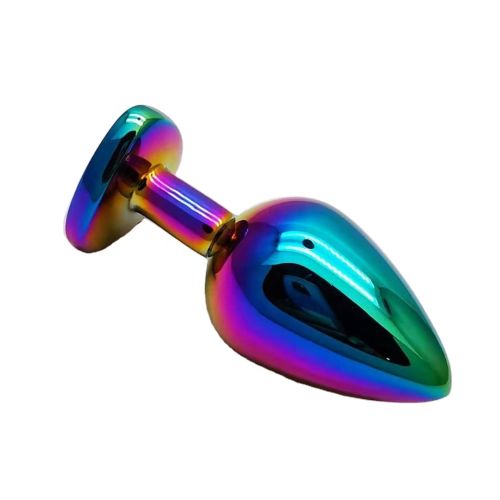 Анальна пробка райдужна з нержавіючої сталі із кристалом у формі серця синім EGZO Heart Plug розмір S