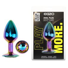 Анальна пробка райдужна із нержавіючої сталі з райдужним кристалом EGZO Round Plug розмір S