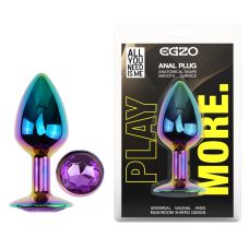 Анальна райдужна пробка з нержавіючої сталі з фіолетовим кристалом EGZO Round Plug розмір S