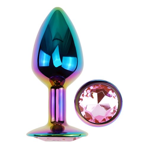 Анальна райдужна пробка з нержавіючої сталі з рожевим кристалом EGZO Round Plug розмір S