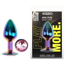 Анальна райдужна пробка з нержавіючої сталі з рожевим кристалом EGZO Round Plug розмір S