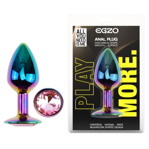 Анальна райдужна пробка з нержавіючої сталі з рожевим кристалом EGZO Round Plug розмір S