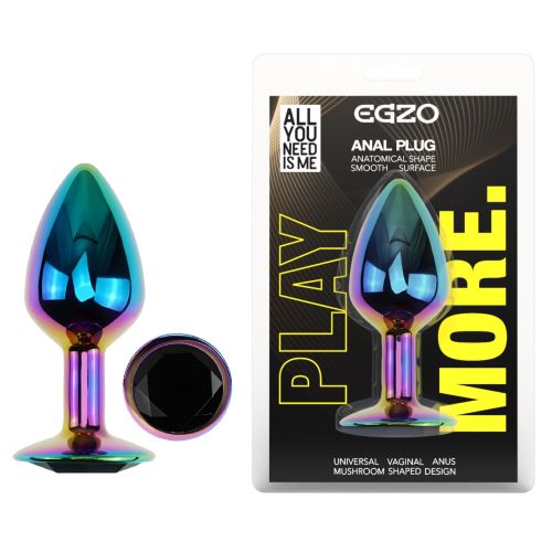 Анальна пробка райдужна з нержавіючої сталі із синім кристалом EGZO Round Plug розмір S