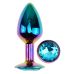 Анальна пробка райдужна із нержавіючої сталі з блакитним кристалом EGZO Round Plug розмір S