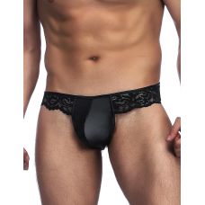 Трусы мужские из искусственной кожи с кружевом черные Star Night размер M