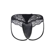 Мужские стринги с имитацией кожи и кружевом чёрные Star Night размер L
