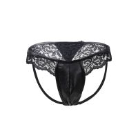 Мужские стринги с имитацией кожи и кружевом чёрные Star Night размер M
