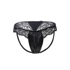 Чоловічі стрінги з імітацією шкіри та мереживом чорні Star Night розмір M