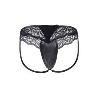 Мужские стринги с имитацией кожи и кружевом чёрные Star Night размер XL