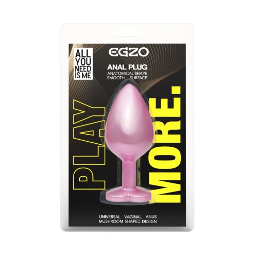 Анальна пробка рожева з нержавіючої сталі із червоним кристалом у формі серця EGZO Pink Perl Heart Plug розмір S