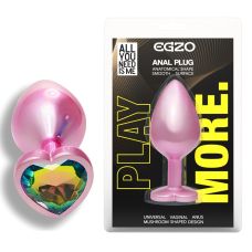 Анальная пробка розовая из нержавеющей стали с радужным кристаллом в форме сердца EGZO Pink Perl Heart Plug размер S