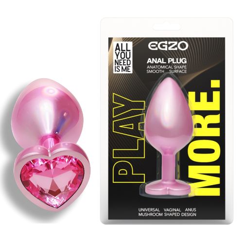 Анальна пробка рожева з нержавіючої сталі із рожевим кристалом у формі серця EGZO Pink Perl Heart Plug розмір S