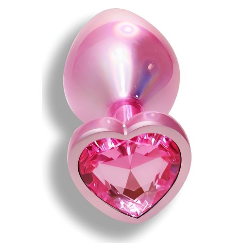 Анальна пробка рожева з нержавіючої сталі із рожевим кристалом у формі серця EGZO Pink Perl Heart Plug розмір S