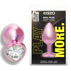 Анальная пробка розовая из нержавеющей стали с прозрачным кристаллом в форме сердца EGZO Pink Perl Heart Plug размер S