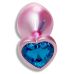 Анальна пробка рожева з нержавіючої сталі із синім кристалом у формі серця EGZO Pink Perl Heart Plug розмір S