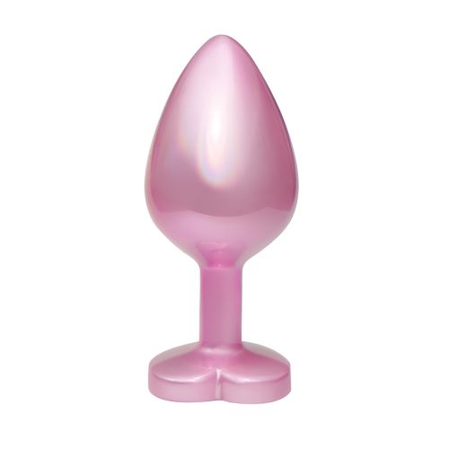 Анальна пробка рожева з нержавіючої сталі із блакитним кристалом у формі серця EGZO Pink Perl Heart Plug розмір S