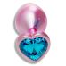 Анальна пробка рожева з нержавіючої сталі із блакитним кристалом у формі серця EGZO Pink Perl Heart Plug розмір S