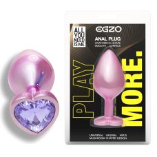 Анальная пробка розовая из нержавеющей стали с сиреневым кристаллом в форме сердца EGZO Pink Perl Heart Plug размер S