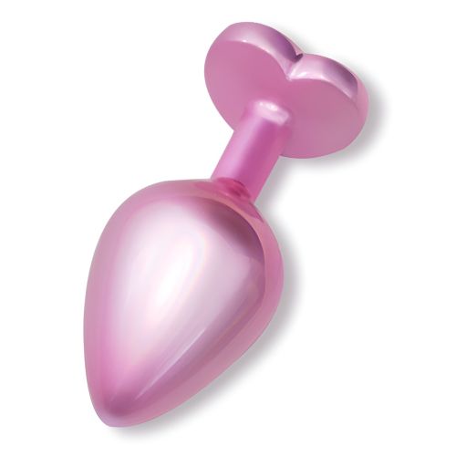 Анальна пробка рожева з нержавіючої сталі з бузковим кристалом у формі серця EGZO Pink Perl Heart Plug розмір S