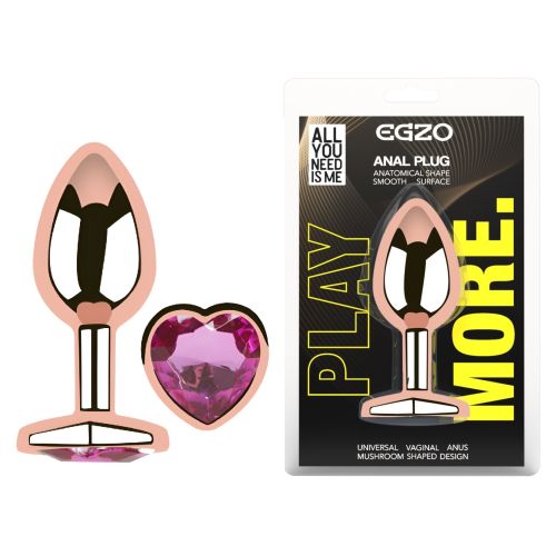 Анальная пробка из розового золота нержавеющей стали с малиновым кристаллом в форме сердца EGZO Rose Gold Heart Plug размер M