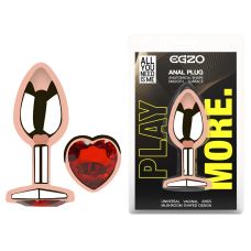 Анальная пробка из розового золота нержавеющей стали с красным кристаллом в форме сердца EGZO Rose Gold Heart Plug размер M