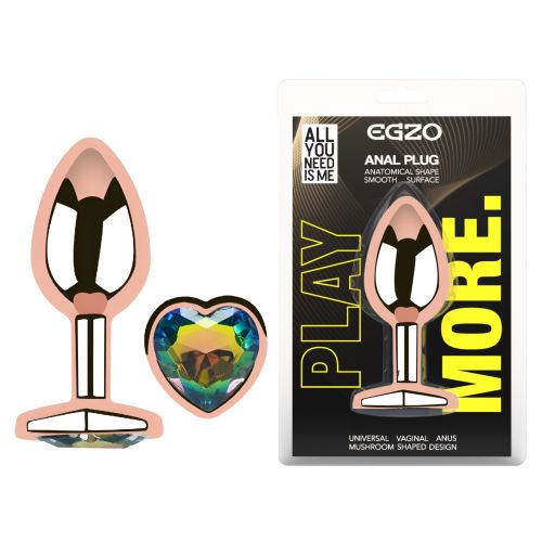 Анальная пробка из розового золота нержавеющей стали с радужным кристаллом в форме сердца EGZO Rose Gold Heart Plug размер M