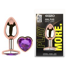 Анальная пробка из розового золота нержавеющей стали с фиолетовым кристаллом в форме сердца EGZO Rose Gold Heart Plug размер M