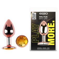 Анальна пробка із рожевого золота нержавіючої сталі із золотистим кристалом EGZO Rose Gold Round Plug розмір S