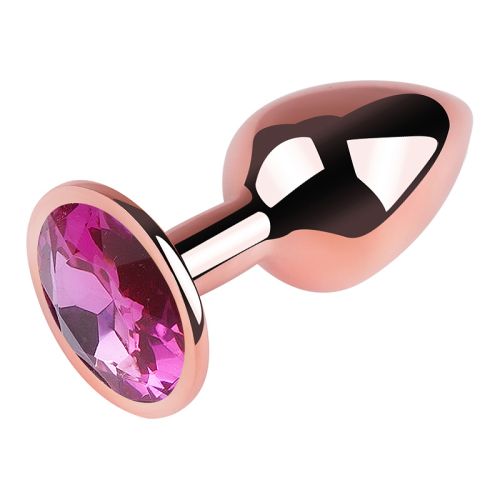 Анальна пробка із рожевого золота нержавіючої сталі з малиновим кристалом EGZO Rose Gold Round Plug розмір S