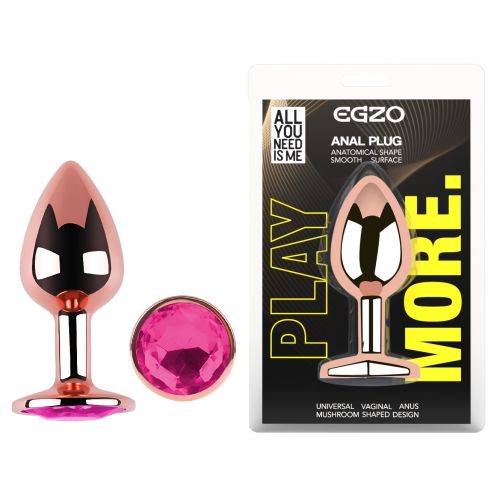 Анальна пробка із рожевого золота нержавіючої сталі з малиновим кристалом EGZO Rose Gold Round Plug розмір S