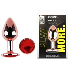 Анальная пробка из розового золота нержавеющей стали с красным кристаллом EGZO Rose Gold Round Plug размер M