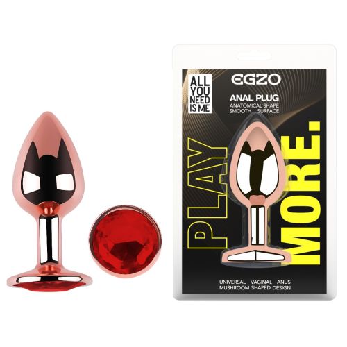 Анальная пробка из розового золота нержавеющей стали с красным кристаллом EGZO Rose Gold  Round Plug размер S