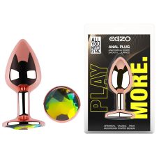 Анальная пробка из розового золота нержавеющей стали с радужным кристаллом EGZO Rose Gold Round Plug размер M