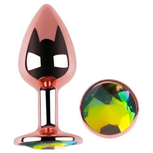 Анальна пробка із рожевого золота нержавіючої сталі з райдужним кристалом EGZO Rose Gold Round Plug розмір M