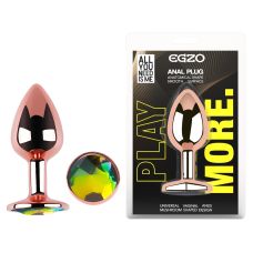 Анальна пробка із рожевого золота нержавіючої сталі з райдужним кристалом EGZO Rose Gold Round Plug розмір S