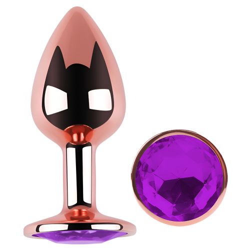 Анальна пробка із рожевого золота нержавіючої сталі з фіолетовим кристалом EGZO Rose Gold Round Plug розмір M