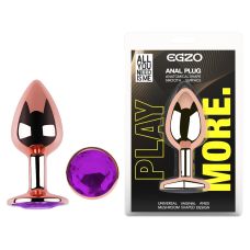 Анальна пробка із рожевого золота нержавіючої сталі з фіолетовим кристалом EGZO Rose Gold Round Plug розмір S