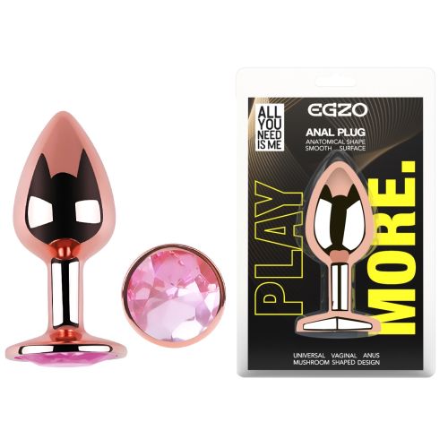 Анальна пробка із рожевого золота нержавіючої сталі з рожевим кристалом EGZO Rose Gold Round Plug розмір M