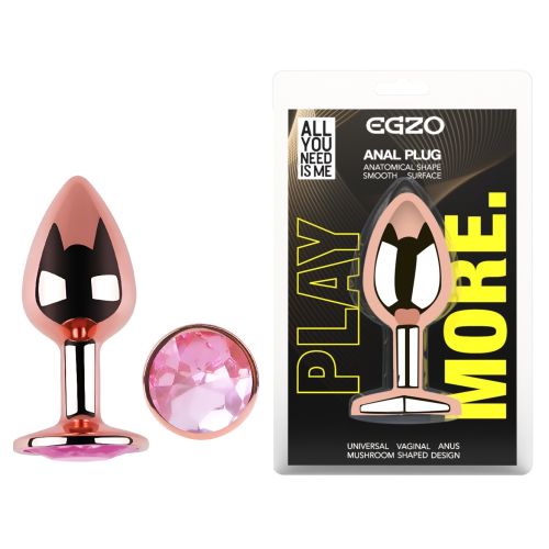 Анальна пробка із рожевого золота нержавіючої сталі з рожевим кристалом EGZO Rose Gold Round Plug розмір S