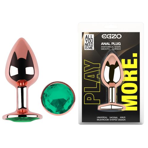 Анальна пробка із рожевого золота нержавіючої сталі з бірюзовим кристалом EGZO Rose Gold Round Plug розмір M