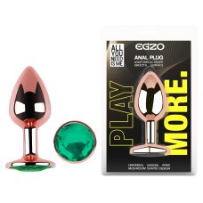 Анальная пробка из розового золота, нержавеющая сталь с бирюзовым кристаллом EGZO Rose Gold Round Plug размер S