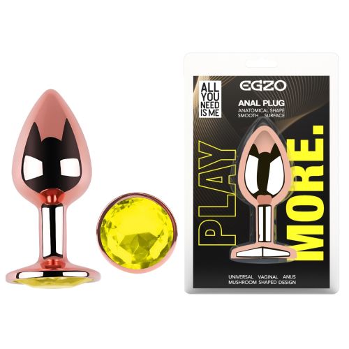 Анальна пробка із рожевого золота нержавіючої сталі із салатовим кристалом EGZO Rose Gold Round Plug розмір M